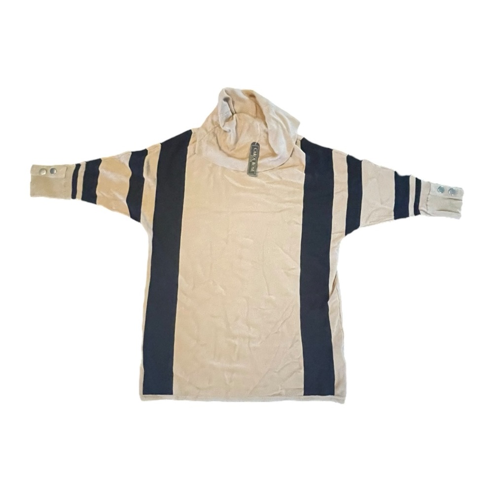 Carol Rose Plus Tan With Black Stripes Turtle Neck Sweater Short Sleeve NWT 1X